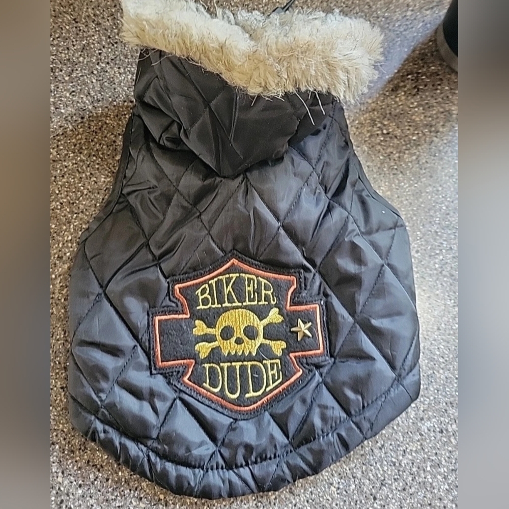 Biker Dude Quilted Dog Jacket with Fur Trim